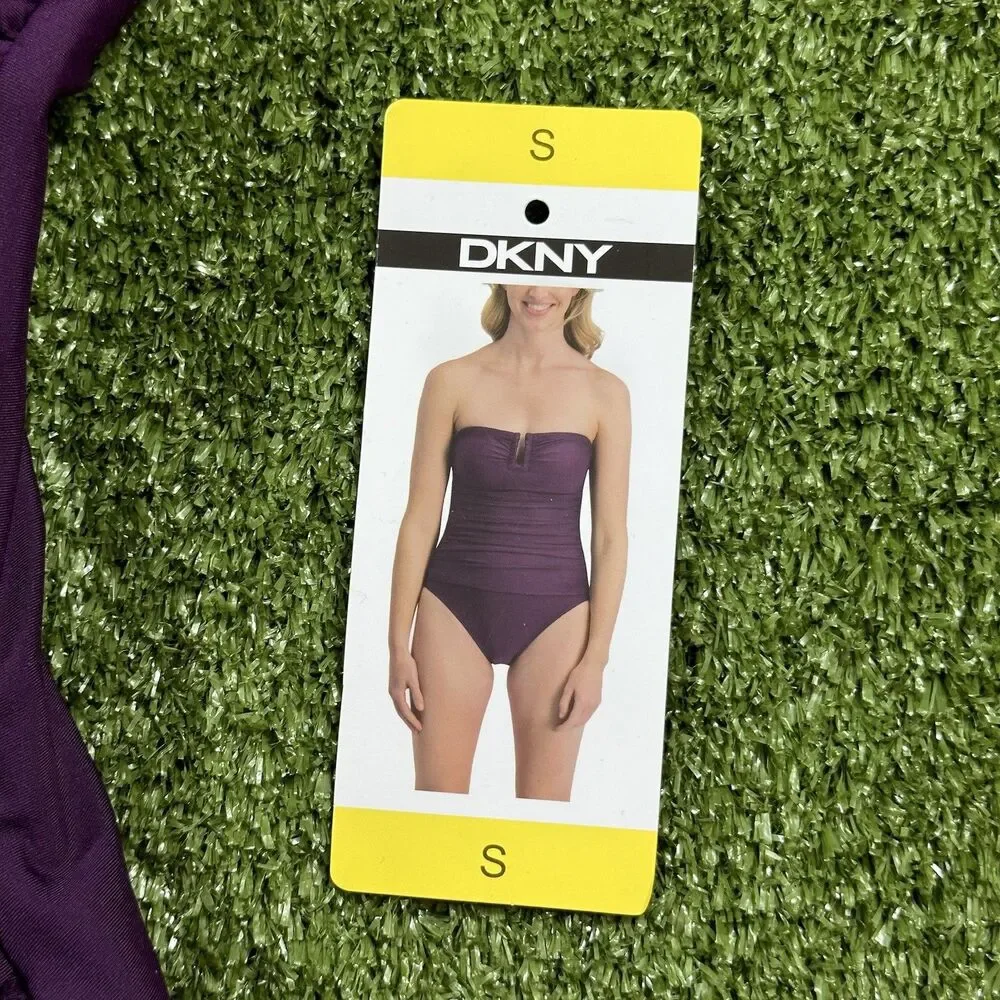 New DKNY Womens S Purple 1 Piece Swimming Bathing Suit Swimsuit - Picture 2 of 9